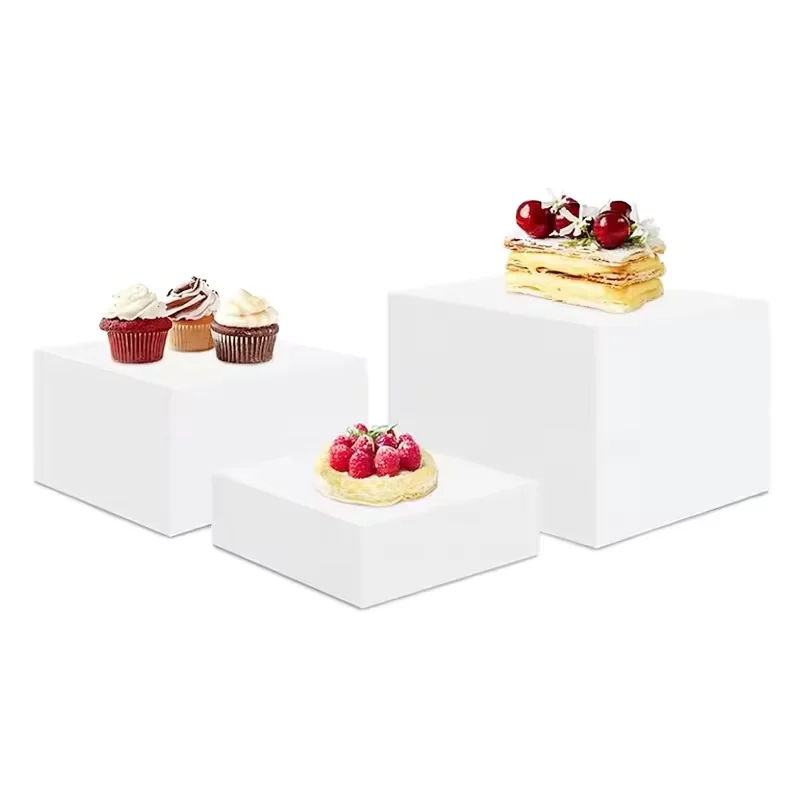 Factory Wholesale Custom 3pcs White Acrylic Display Stand for Wedding Party Buffet Food Display Stand