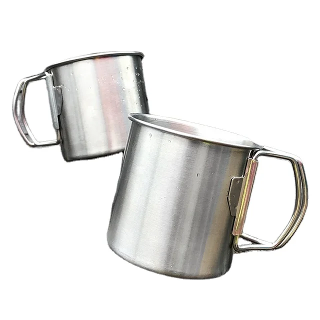 

Custom Logo Stainless Steel 18-8 Camping Mug Water Cup for Outdoor Camping Picnic Travel with Folding Handle