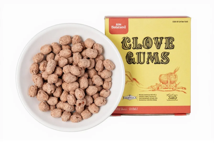 Close-up of clove gum ingredients list showing natural components