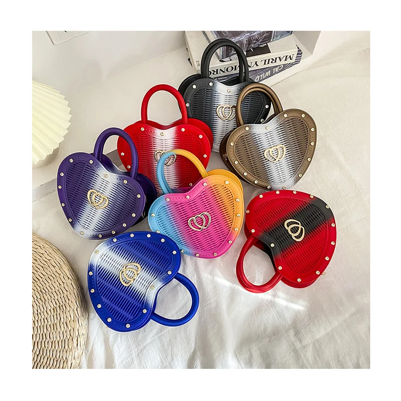 

Women Purses And Handbag Fashion Gradient Color Heart Shape Shoulder Bag Rhinestone Rivet Chain Crossbody Bag Ladies Clutch Bag