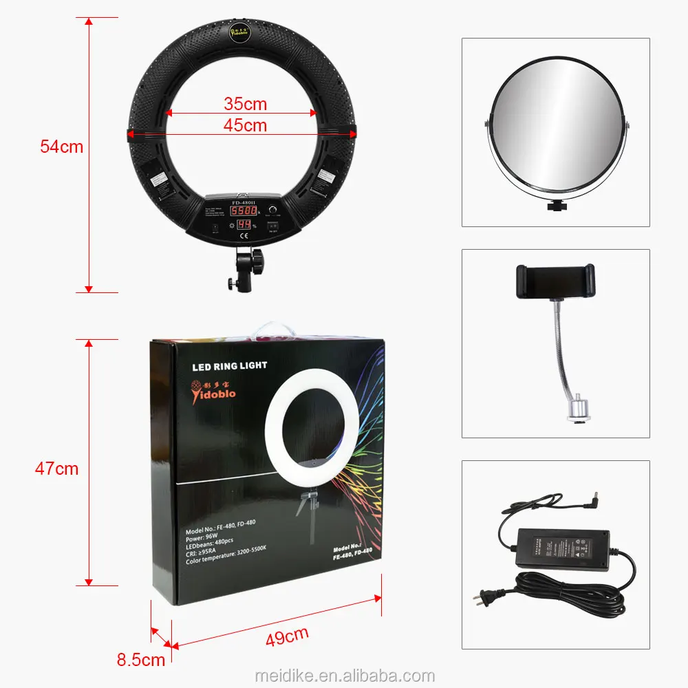 FD-480 digiital screen Photography selfie led ring makeup light 3200 5500K 96w
