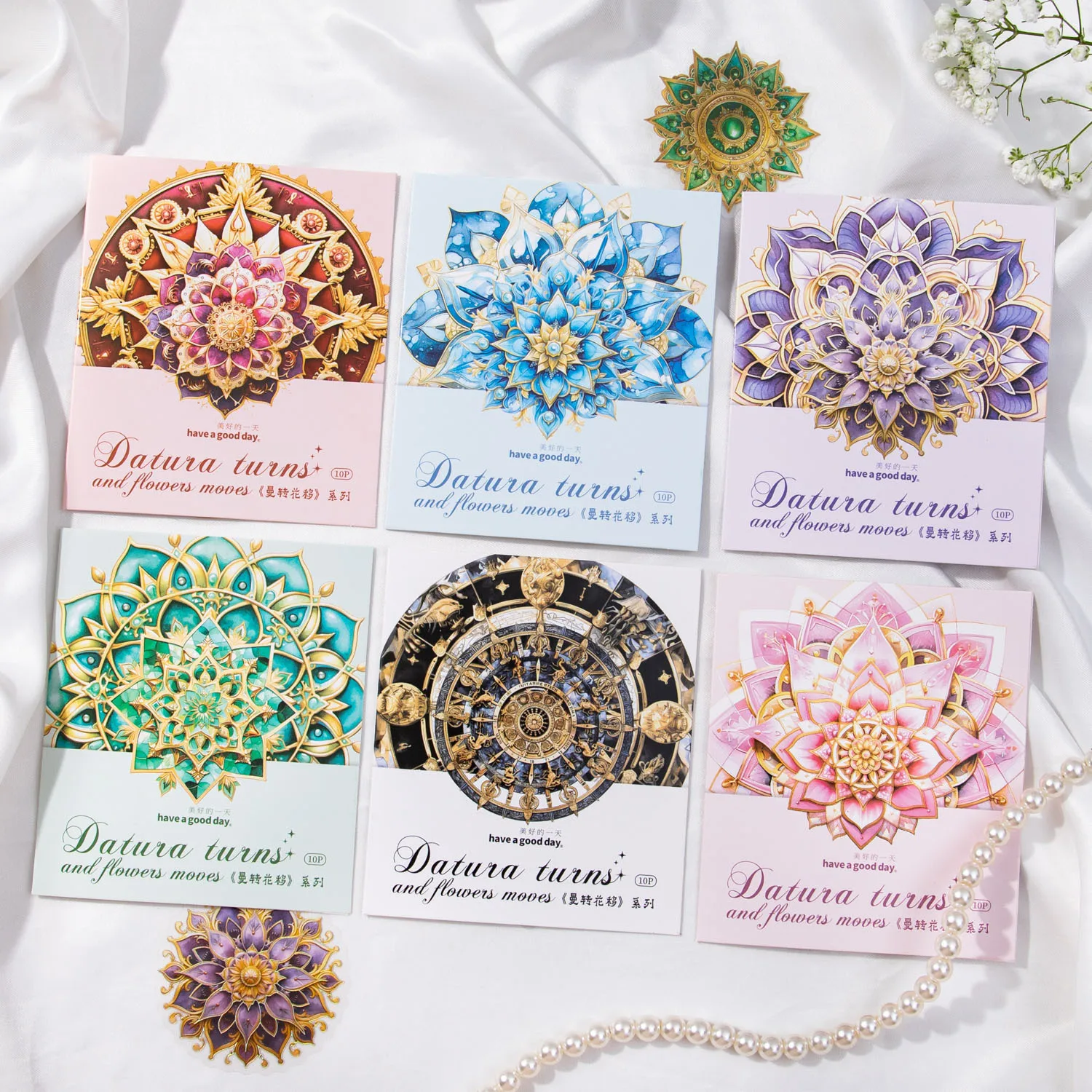 

10 Pieces/Pack Stickers Manzhuan Flower Moving Series Mandala Three-Dimensional Hand Account DIY Decorative Stickers 6 Models