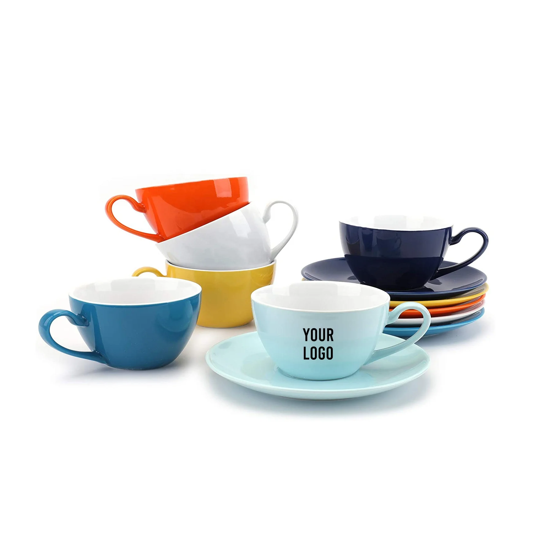 

Assorted Colors 200ml/6oz Ounce Ceramic coffee Cups and saucers for Espresso,Cappuccino,Latte and Tea, Blue/green/custom