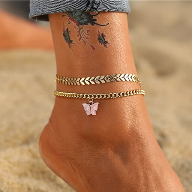 

bohemian multilayer Butterfly Snake Anklets summer gold chain anklet bracelet foot jewelry