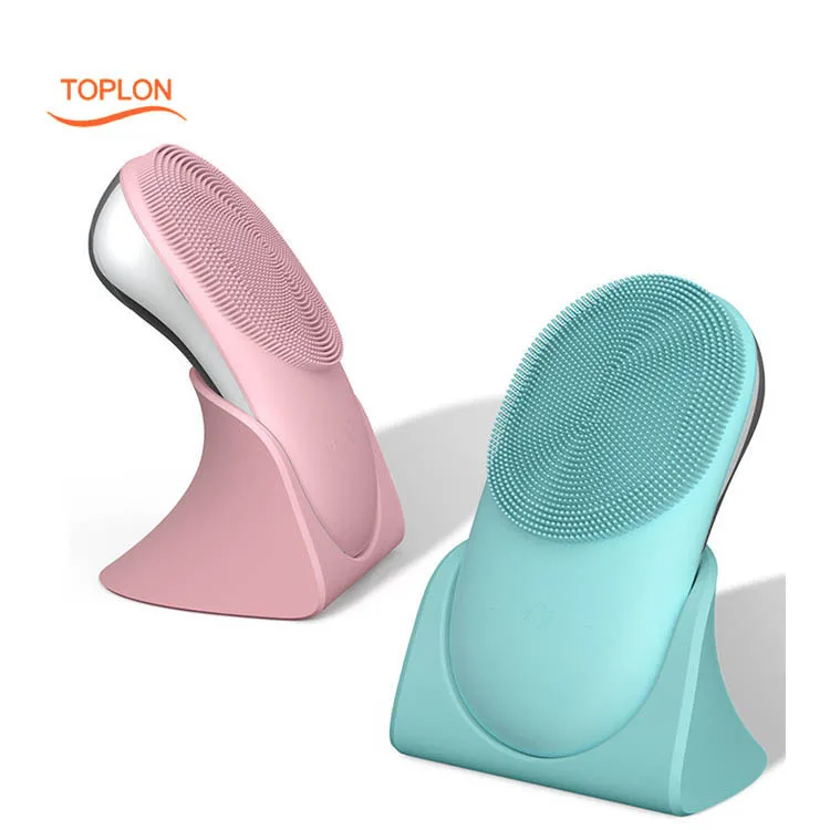 

Private Label 2 in 1 Silicone Face washing brush Sonic facial cleansing brush Deep Cleansing, Pink green