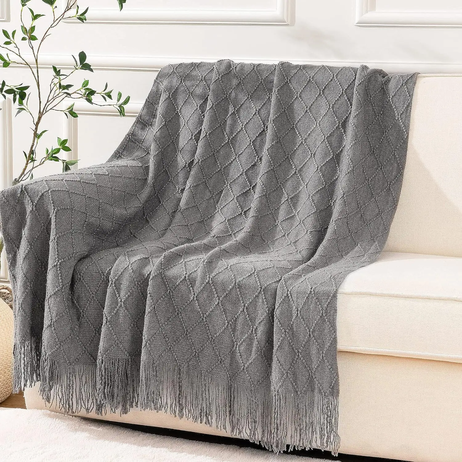 

Ready Stock Throw Blanket with Fringe Geometric Bed Gold Grey Throws Breathable Decorative Large Throw for Couch Sofa Indoor