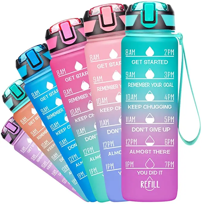 1L /32 oz Leakproof Tritran BPA Free GradienPlastic Water Bottle with Motivational Time Marker Water Bottle With Custom Logo, Customized color acceptable
1L /32 oz Leakproof Tritran BPA Free GradienPlastic Water Bottle with Motivational Time Marker Water Bottle With Custom Logo, Customized color acceptable