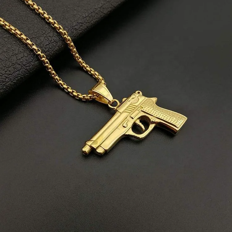 

Wholesale Custom Mini Gun Stainless Steel Jewelry 18K Gold Plated Pendant
