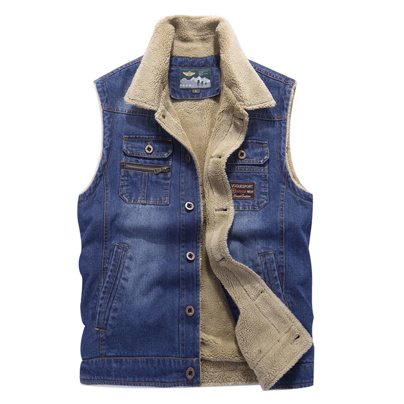 

CMMN2001 Men Denim Vest Jeans Mens Fleece Blue Vest, As shown in figure