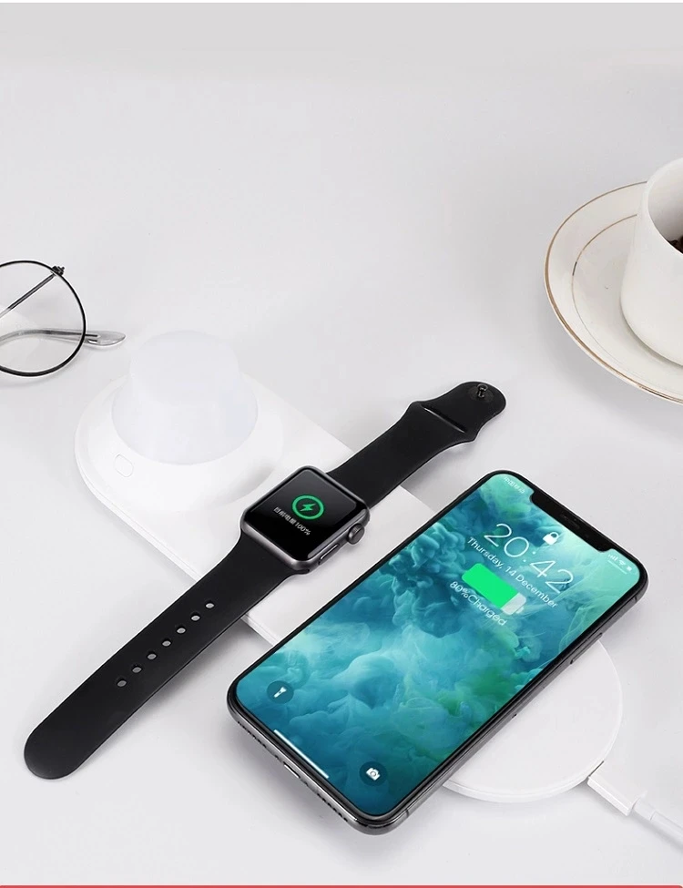 New arrivals Table Lamp 3 in 1 Wireless Charger for smart watch LED Night Lamp qi Phone