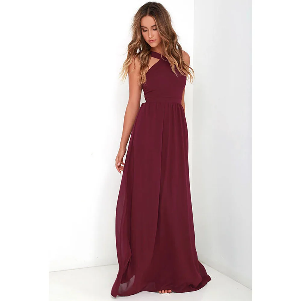 

2021new trend fashion temperament cross-wrapped chest strapless waist backless prom solid color chiffon one-piece night dress