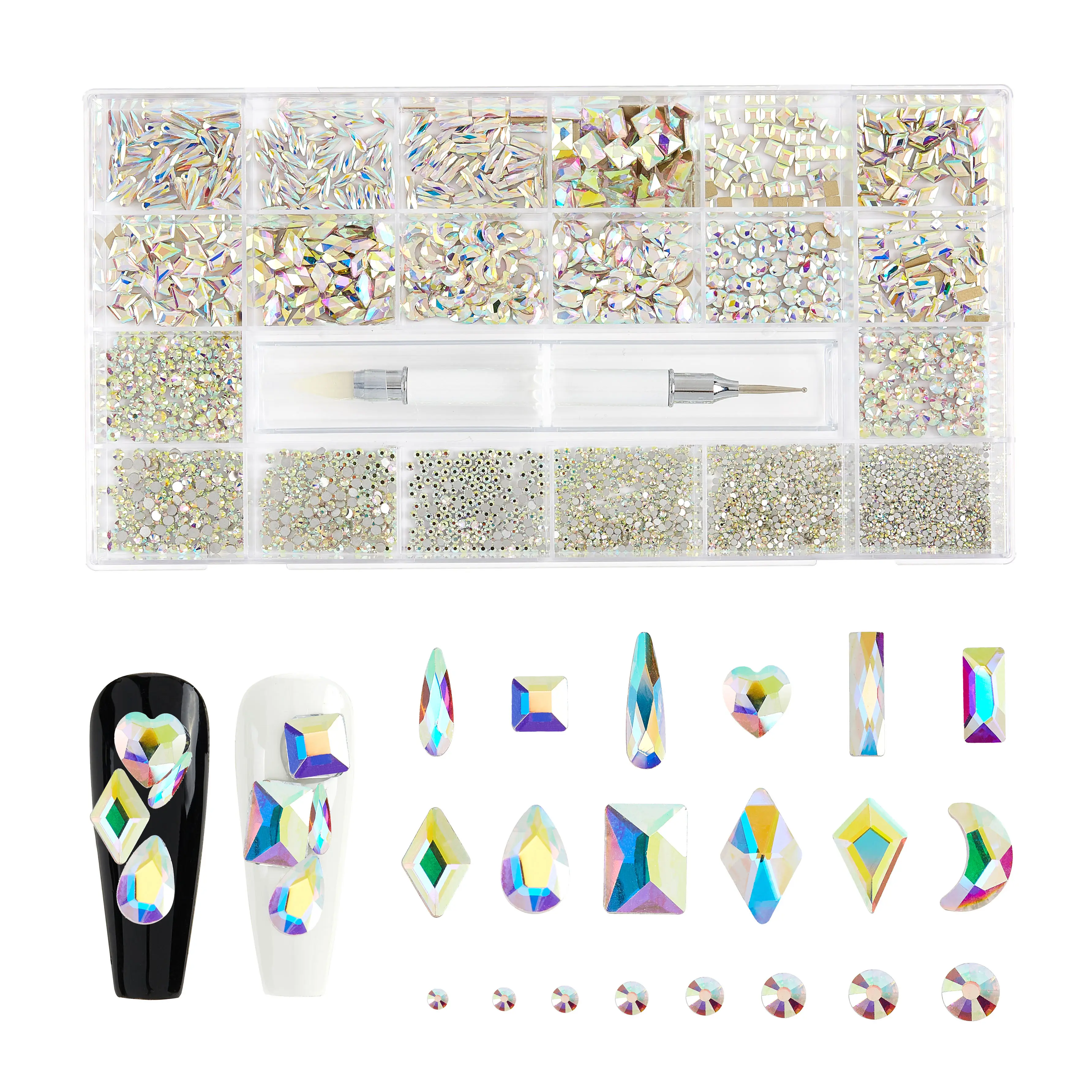 

Best Design Crystal AB Flat Bottom Glass Shape Flatback Nail Art Fancy Rhinestone, Colorful