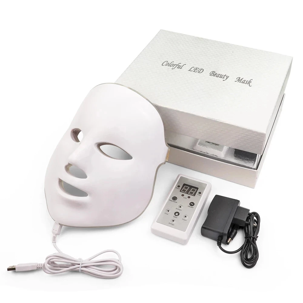 

2021 Beauty Device 7 Colors Light Therapy Facial LED Mask for Skin Rejuvenation, White, golden