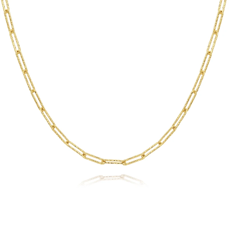 

Trending Link Chain Necklace Bracelets Women 925 Silver Gold Plated Hammered design Paperclip Chain Necklace