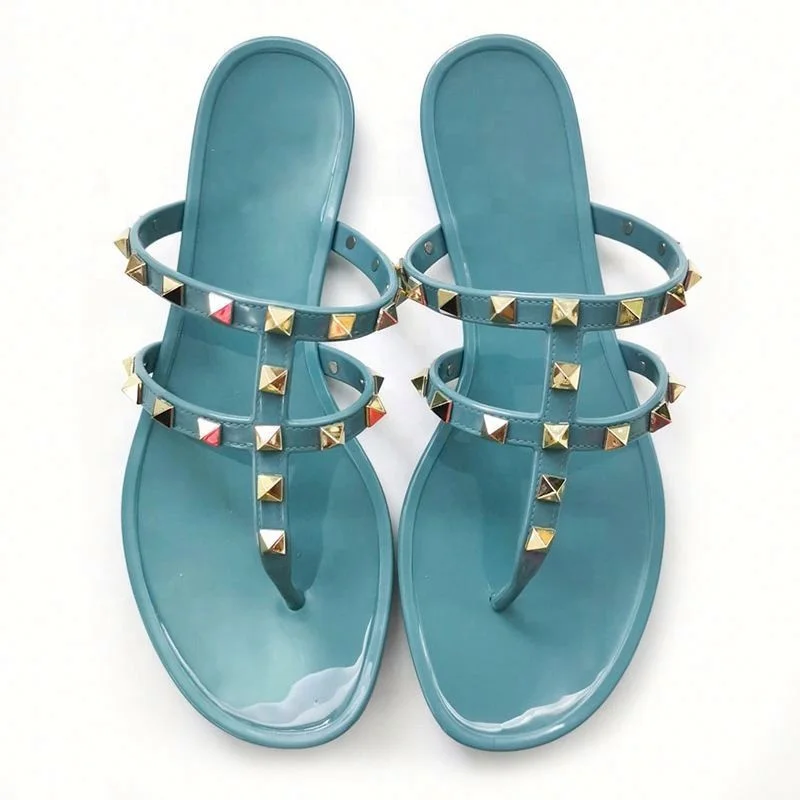 

Luxury Sandals Rivet Flip Flops Two Belt Slippers Flat Outdoor Jelly Shoes Women Shoes Slipper