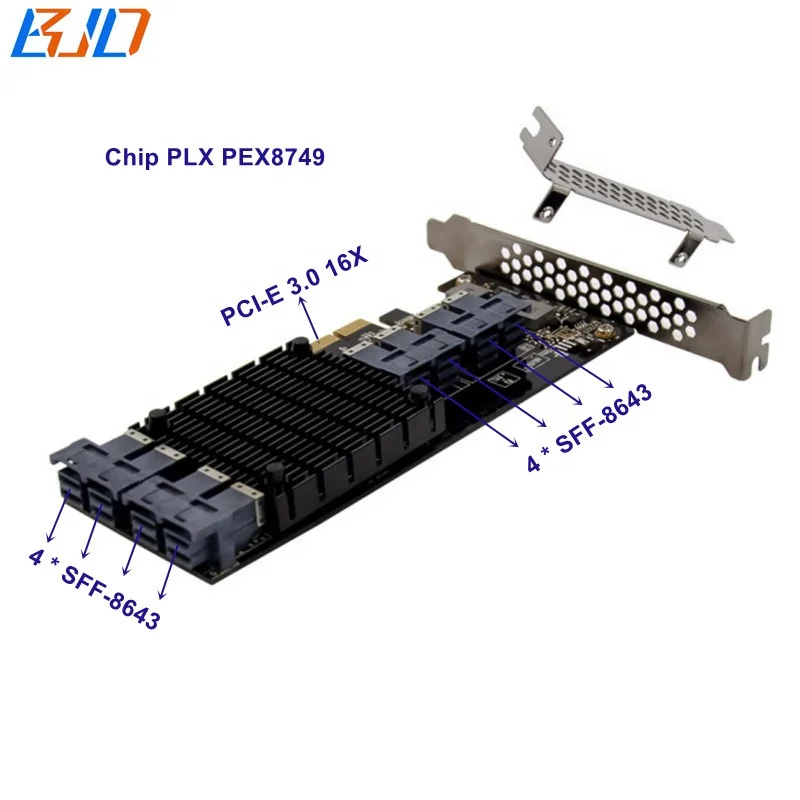 

8 Port Mini Sas SFF-8643 to PCI Express PCI-E 3.0 16X Adapter Expansion Converter Card PLX 8747 For Server U.2 NVME SSD