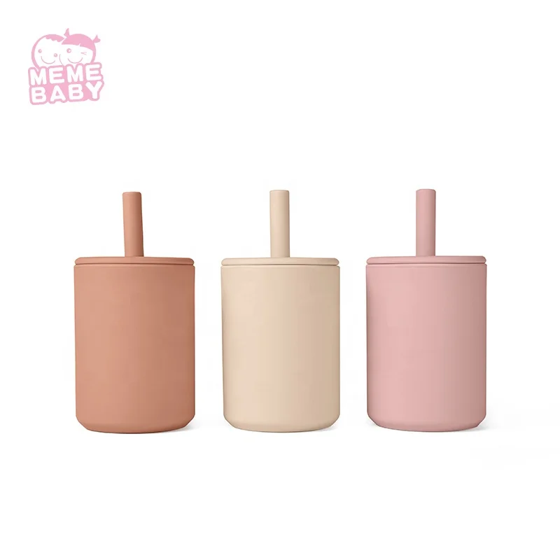

BPA Free Food Grade Safe Leakproof Silicone Kids Drinking Sippy Cup With Straw and Lid, Customized