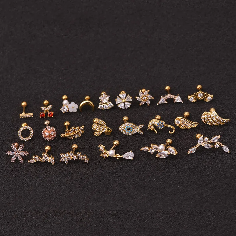 
50pcs/lot New 20g Dainty White/Yellow /Rose Gold Color Stainless Steel CZ Ear Tragus Daith Cartilage Piercing Jewelry 
