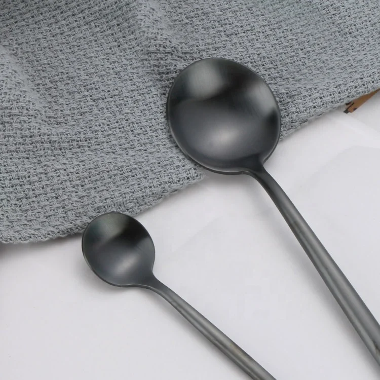 
Portuguese brushed black steak knife fork spoon pointed tail stainless steel black European style flatware 