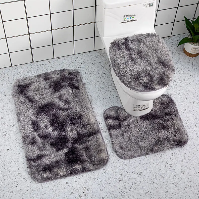 

3pcs/set Colorful Bathroom Mat Set Flannel Shower Carpets Non-slip Toilet Rugs Bath Mat Toilet Lid Cover Kit Floor Mats, Black, gray, milky white, pink, camel