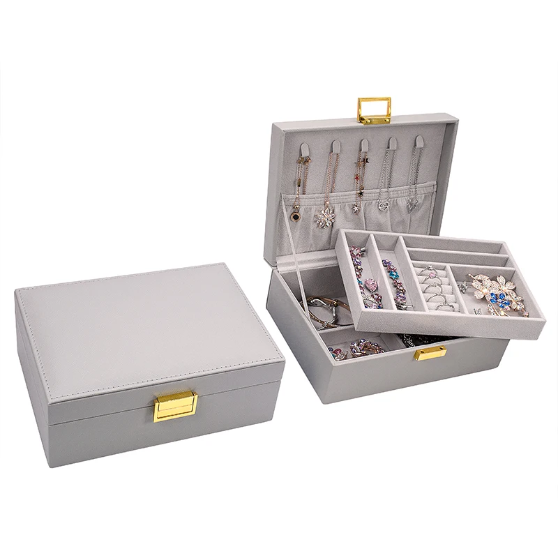

Wholesale Luxury Gift Jewelry Tray Organizer Display Layer Boxes Ribbon Hot Selling Custom Ring Necklace Locking Jewelry Box, Customized color