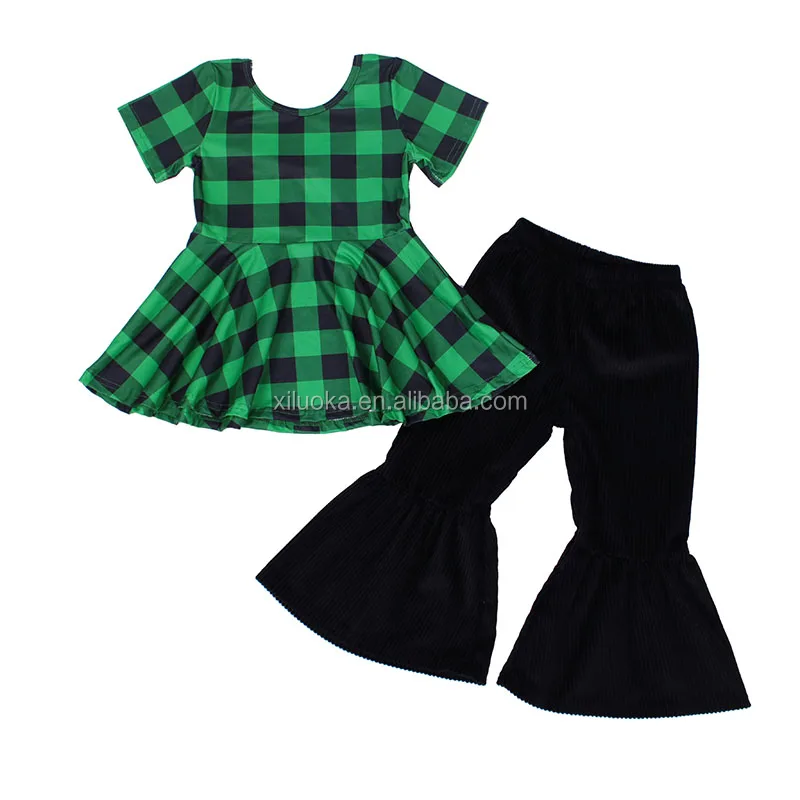 

Latest Design Wholesale St. Patrick's Day Green Plaid Kids Outfits Girl Boutique Clothing Set