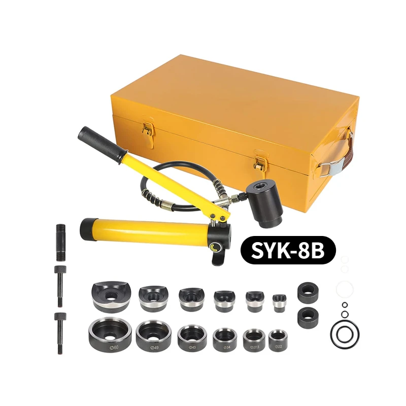 10Ton SYK-8B Manual Hydraulic Knockout Punching Tool Kit with 6 Dies 16-60mm Hole Puncher Digger Steel Manual Hydraulic Tool Kit