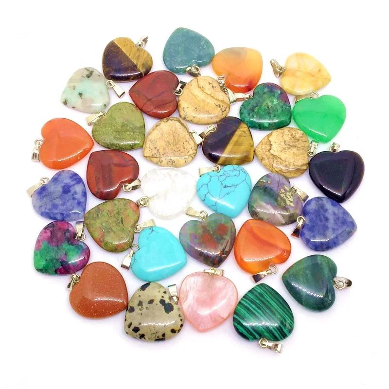 

Nature Stone Beads Heart Puff Charm Pendants For DIY Making Jewelry Woman Girl Necklace Bracelet Gifts Decoration, Pink green blue etc