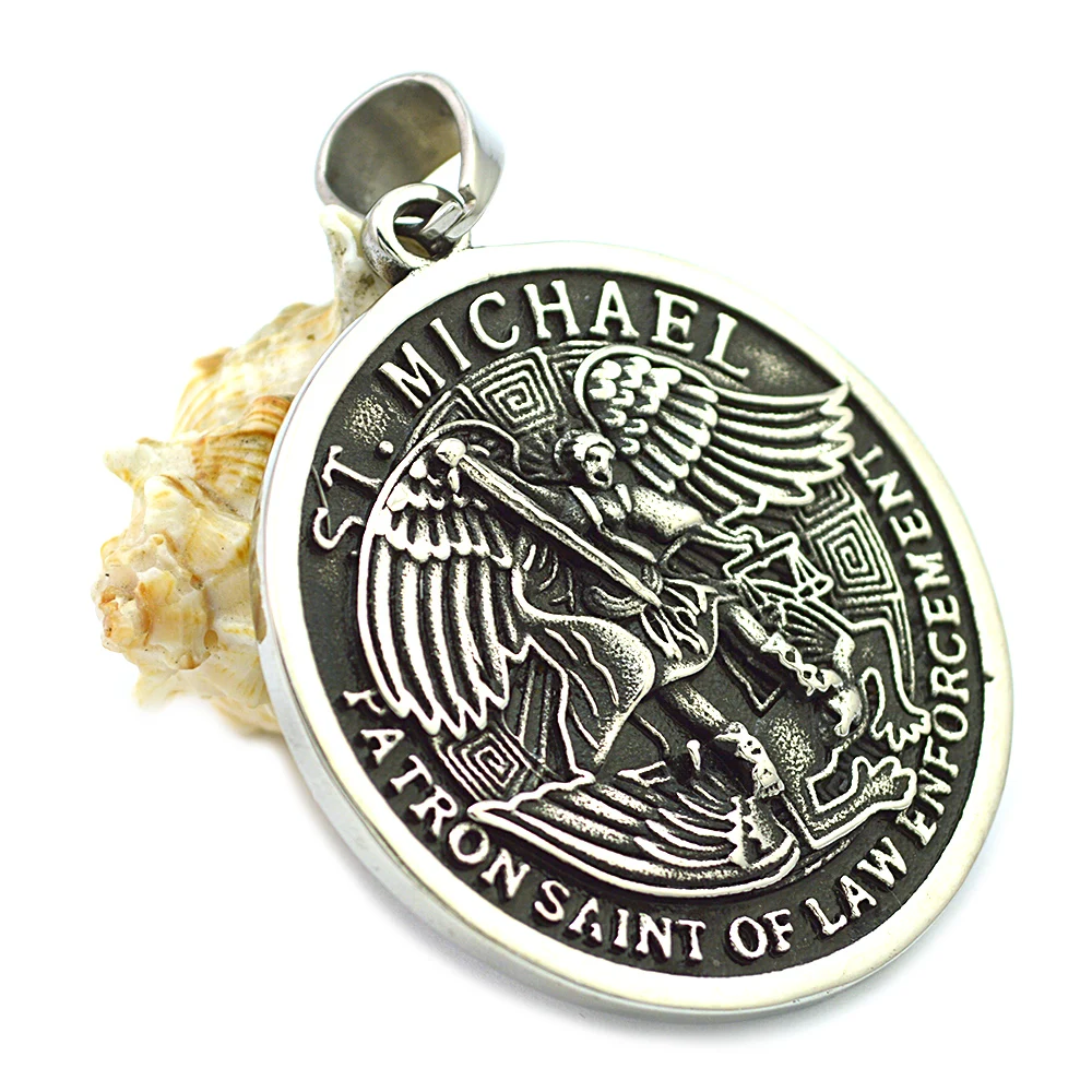

Silver and gold Round Shield St.Michael Miguel Biblical Archangel Necklace Pendants Saint Michael stainless steel Pendant