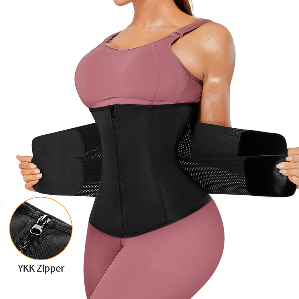 

Custom Logo Two Belt Neoprene Waist Shaper Women Slimming Steel Boned Corset Double Belt Waist Trainer