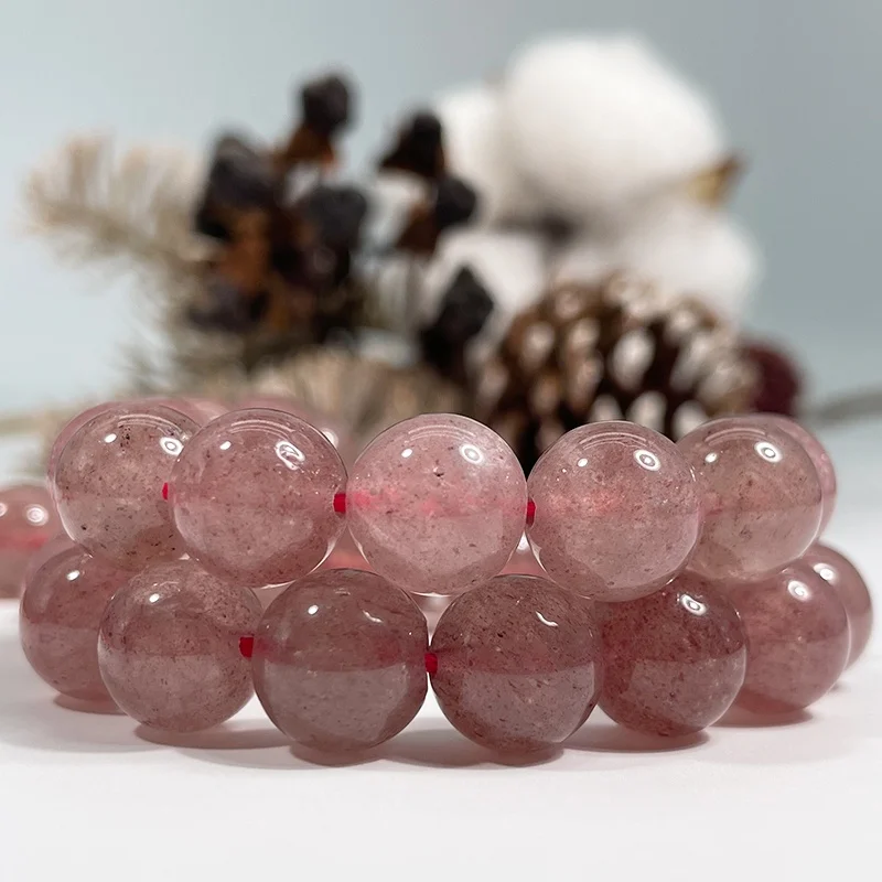 Natural Beads for Jewelry DIY Making Strawberry Quartz Gemstone  Round Loose Beads