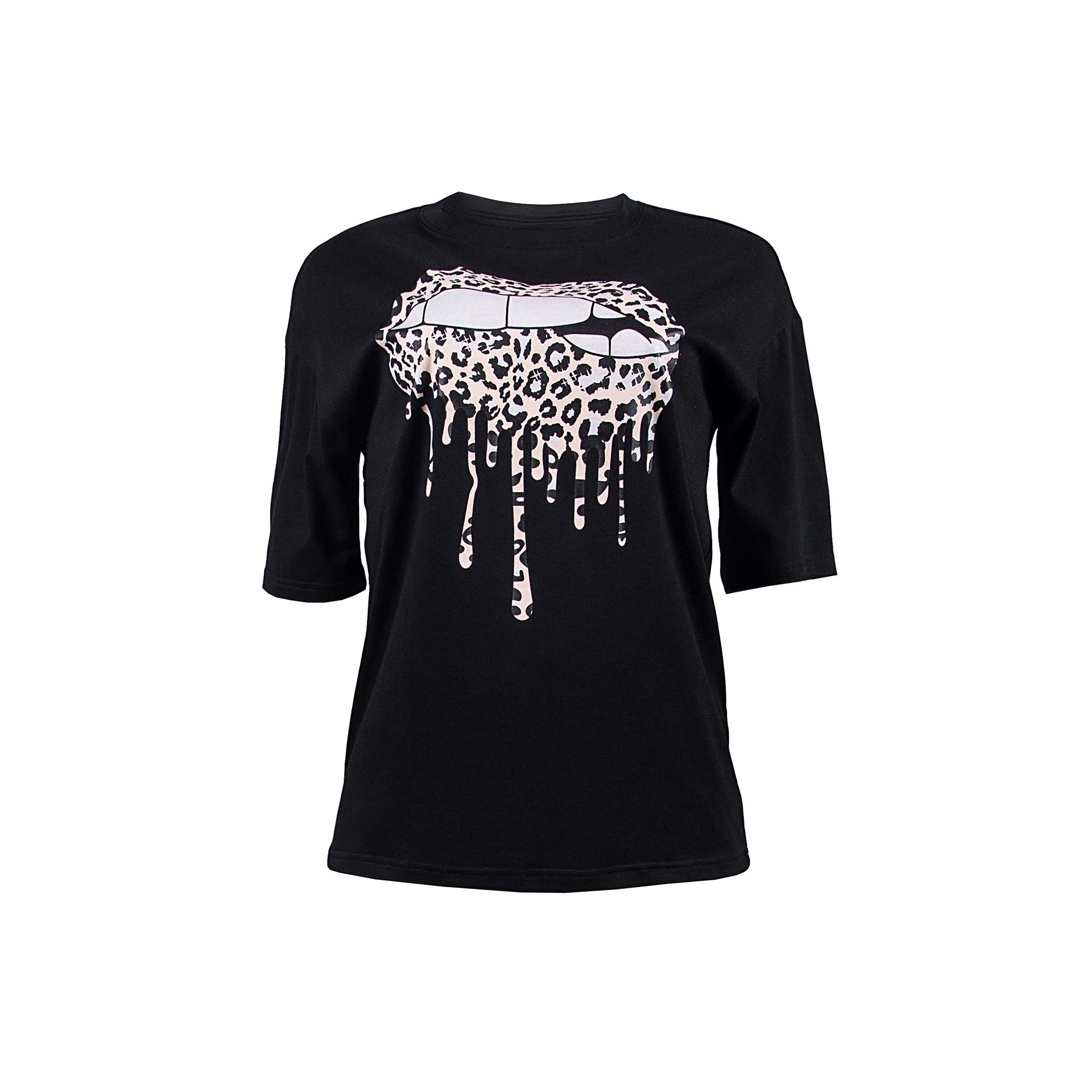 

Ladies Fashion Apparel Clothing Summer Top Leopard Lips Print Round Neck T-Shirt Women T-Shirt Manufacturer, Pictures