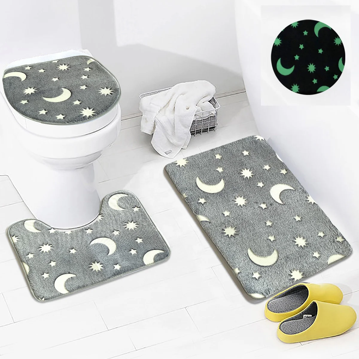 

3 pcs set Anti-slip Bathroom Mat glow in the dark Bathroom Rug microfiber non slip plush bath mat carpet hot sale in amazon, Customized