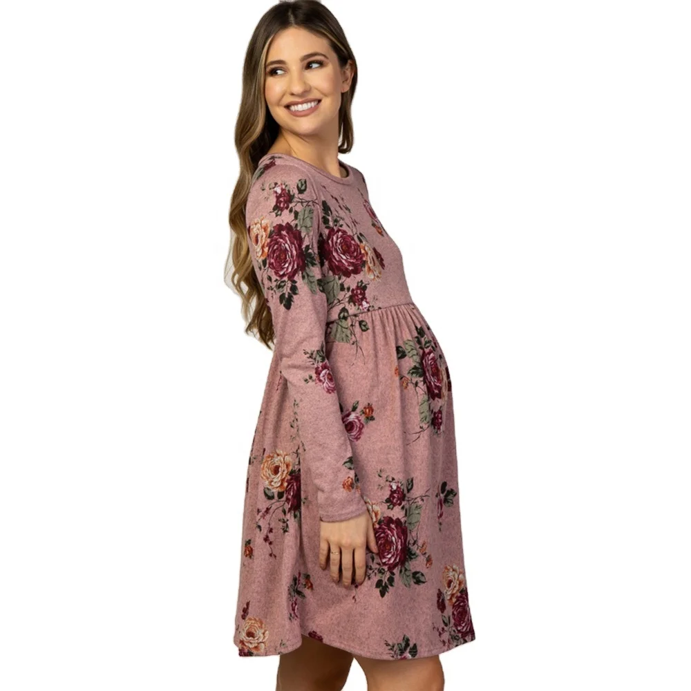 

2020 new nursing dress long sleeve flower print maternity dress breastfeeding clothes