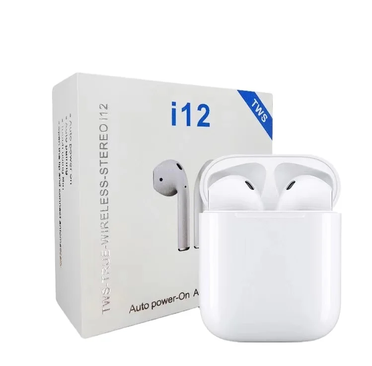 

2020 new arrival tws wireless earphone i12 headset 2020 low price v5.0 bluetooth touch control with charging box i12 tws earbuds, White