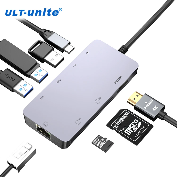 

ULT-unite 8 in 1 USB Type C Hub with Gigabit Ethernet 4K HDMI USB 3.0 USB 2.0 PD 100W SD TF Card Reader Laptop Docking Station