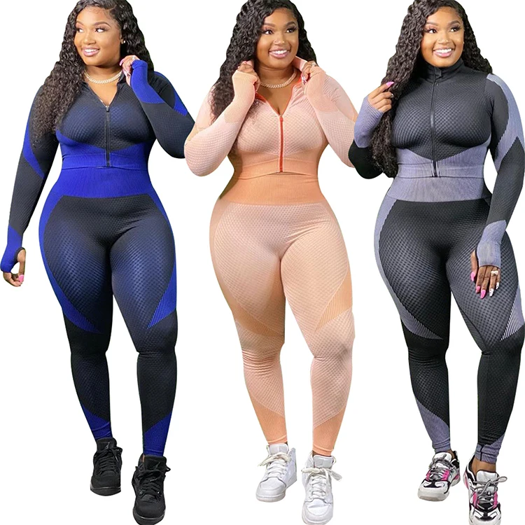 

Wholesale 2020 autumn plus size women clothing zippers tops bodycon outfits jogging women two piece set