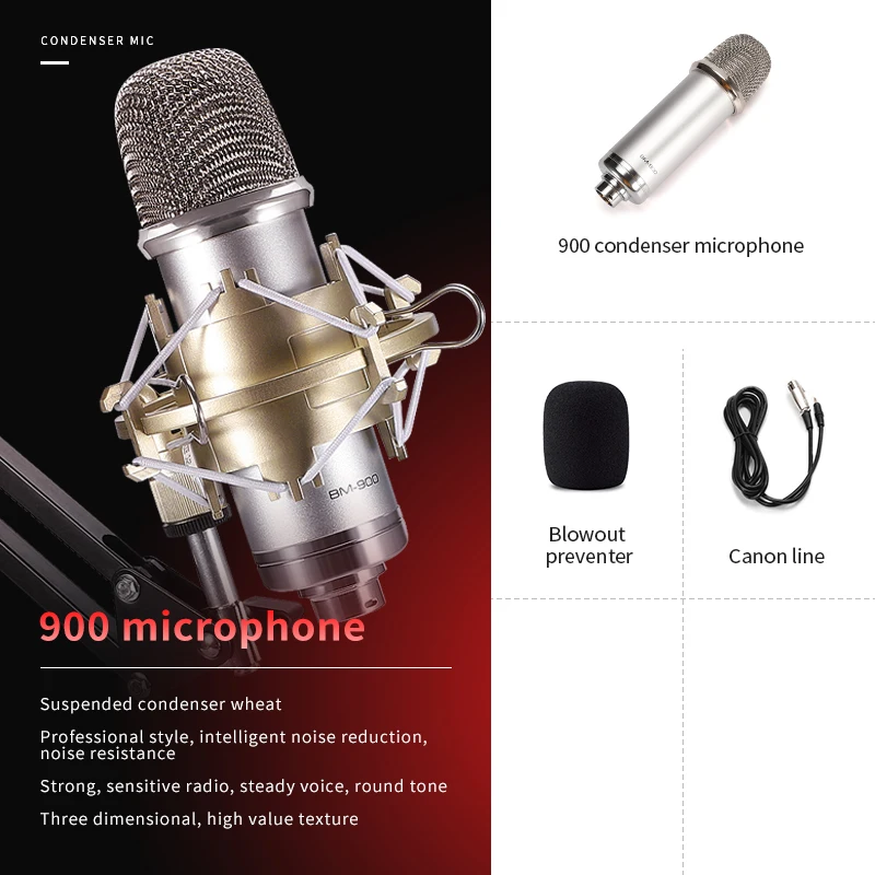 
High Sensitivity BM900 Podcast Studio Recording Electret Condenser Microphone On Live Professional Set Microfoon 