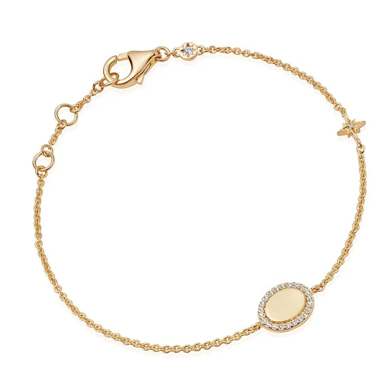 

Milskye dainty jewelry gold plated S925 pave cubic zirconia oval disc starburst charm bracelet