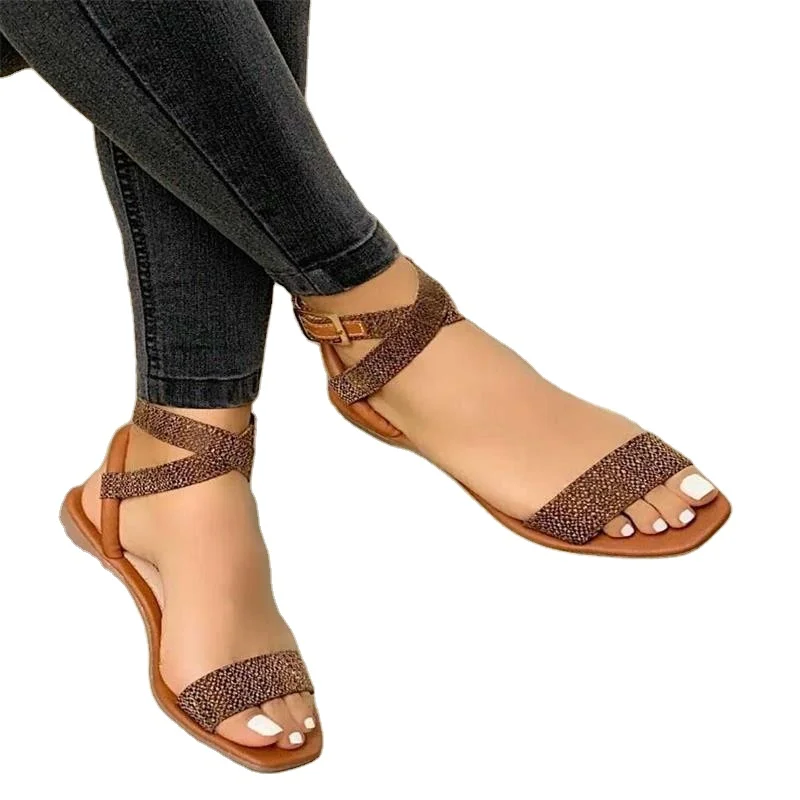 

10% OFF 35-43 new large size women's shoes ankle wrap buckle outdoorbelt buckle sandals women's slippers