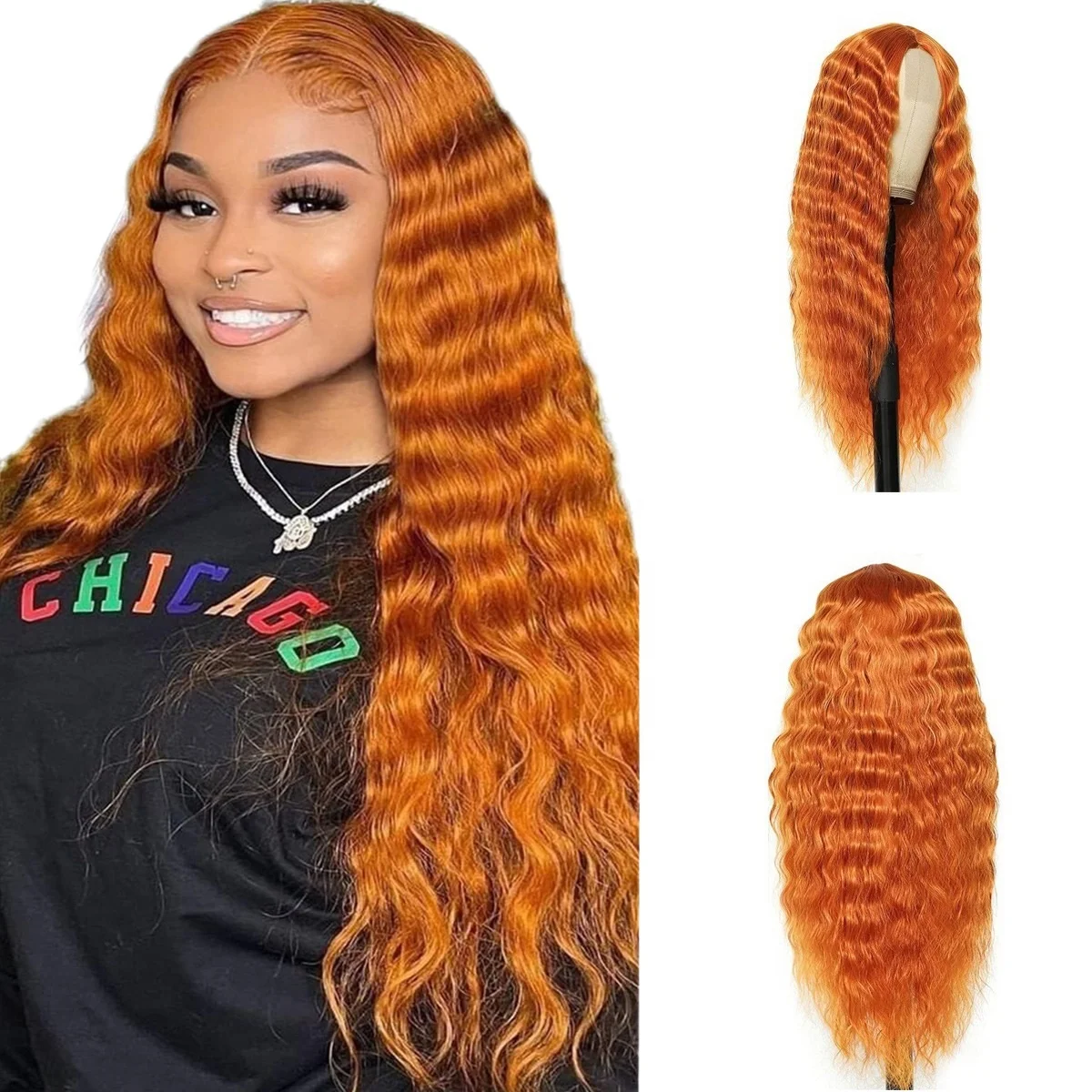 28 Inch Long Synthetic Hair Natural Curly Deep Wave Lace Front Wigs Small Area Lace Front Steel Wigs Support Average Size