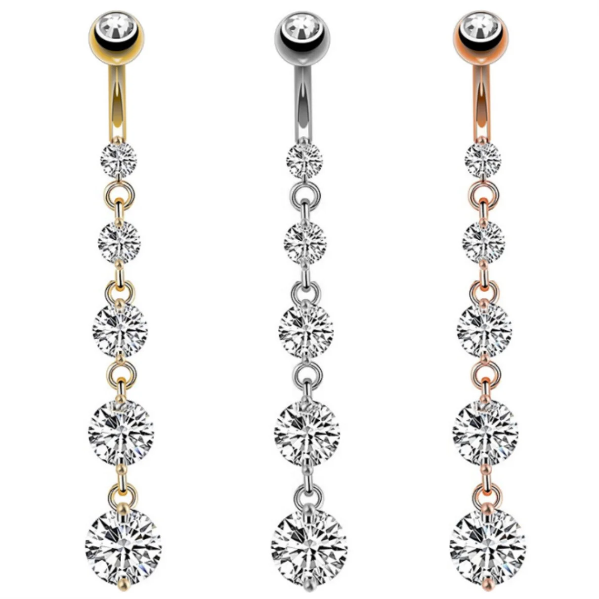 

2022 new fashion surgical steel crystal navel belly button rings navel dangle with 5 zircon gems belly ring jewelry