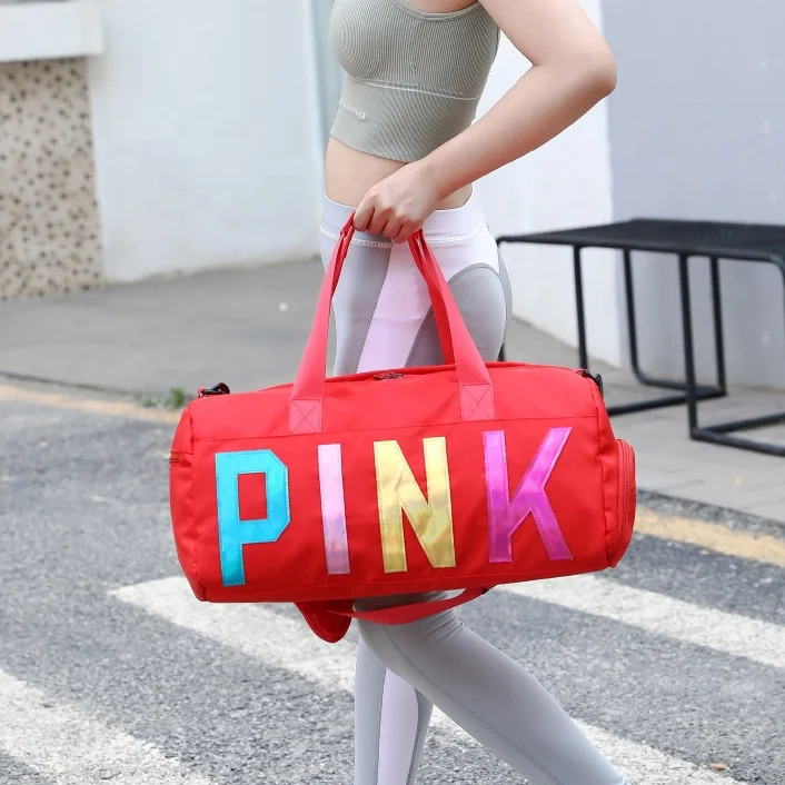 

High quality waterproof nylon gym bag with shoes compartment for women weekend travel bag fashion girls sequin pink duffel bag, 7 color options