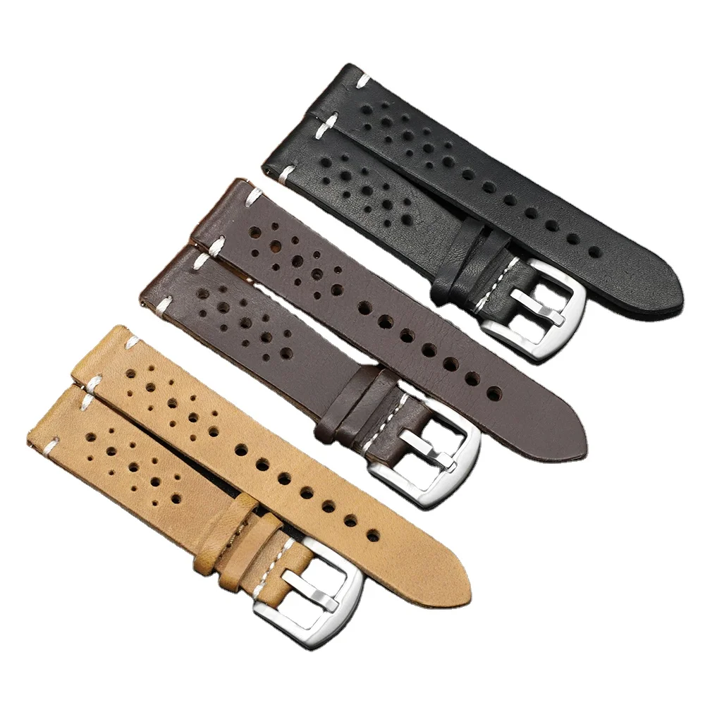 

Mens Rally Racing Sports Genuine Calf Leather Perforated Watch Strap Band Handmade Tanned leather watch bands