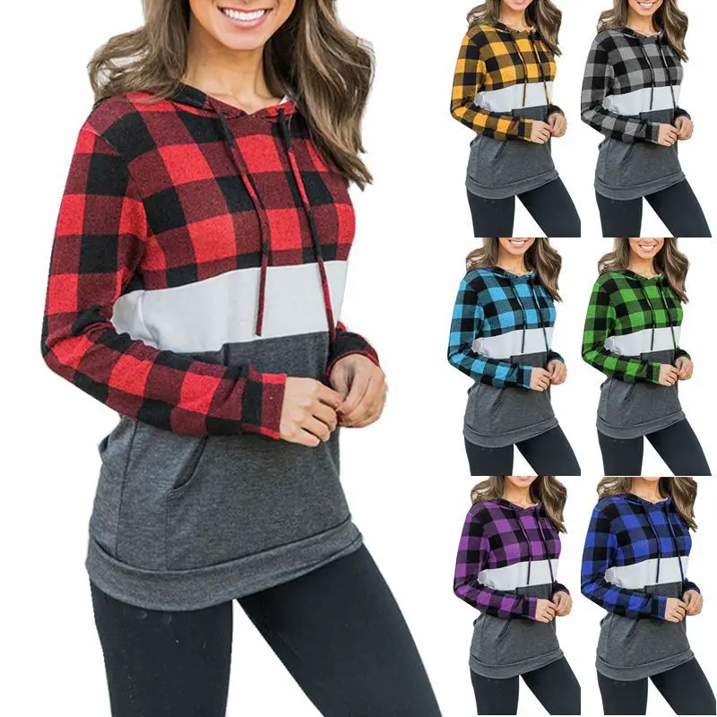 

European and American large women's Pullover Plaid long sleeve Hoodie