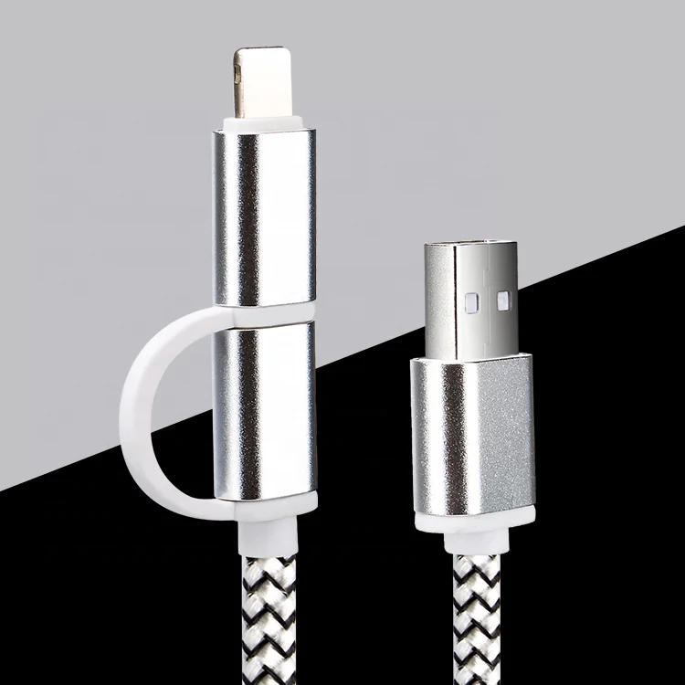 

2 in 1Nylon braid Type-C Android Charging USB Cable For Iphone, White