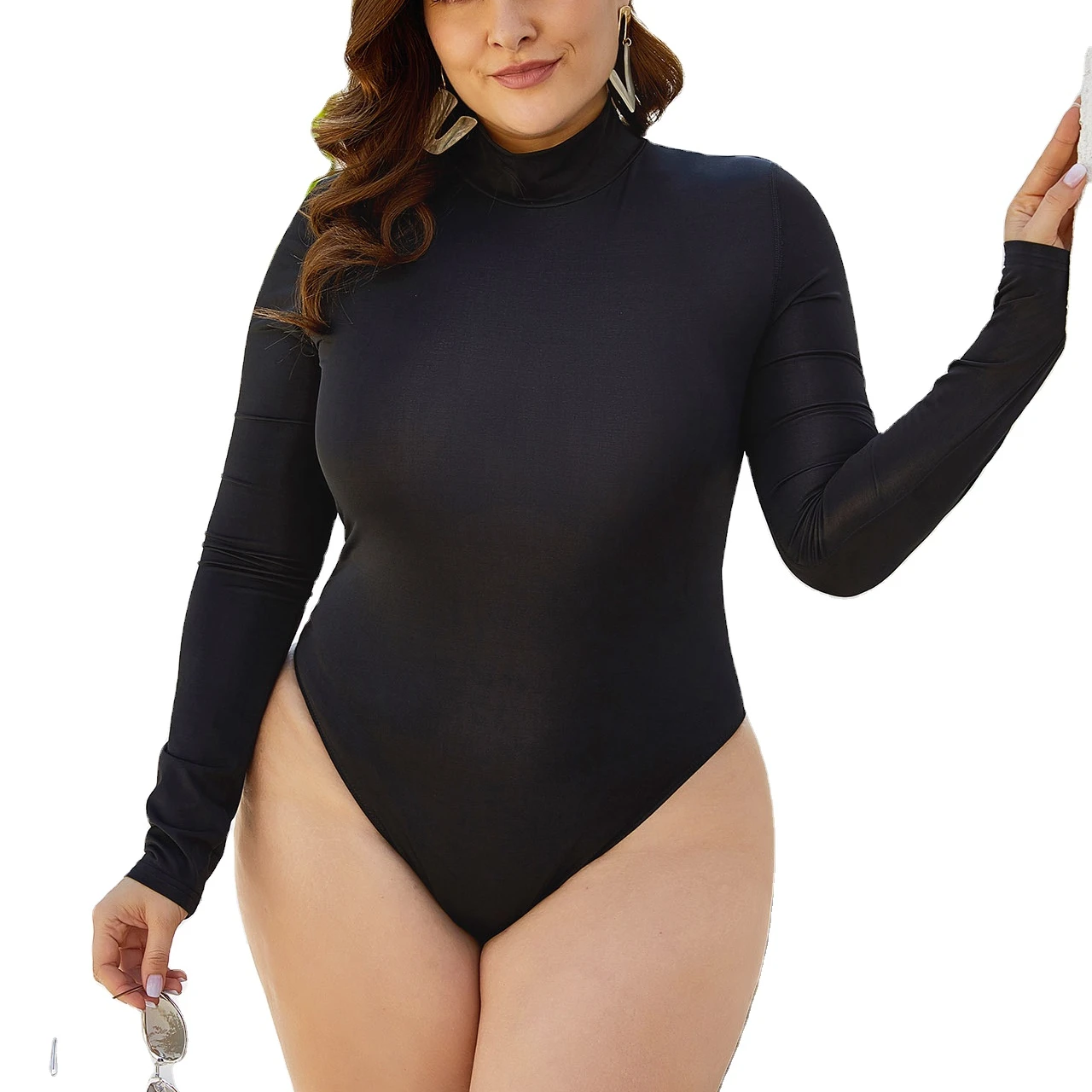 

One Piece Surfing Swimsuit Long Sleeve Black Swimwear Monokini Cheeky Bikini Bathing Suits Plus size