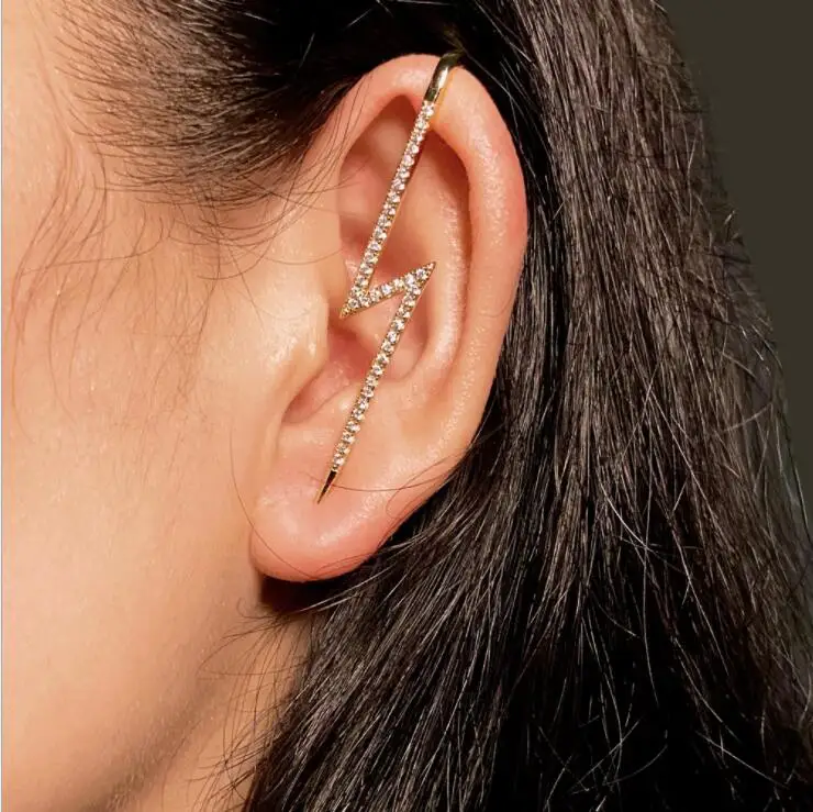 

Hot sale Geometric gold long brass crystal pin ear cuff earrings wrap women