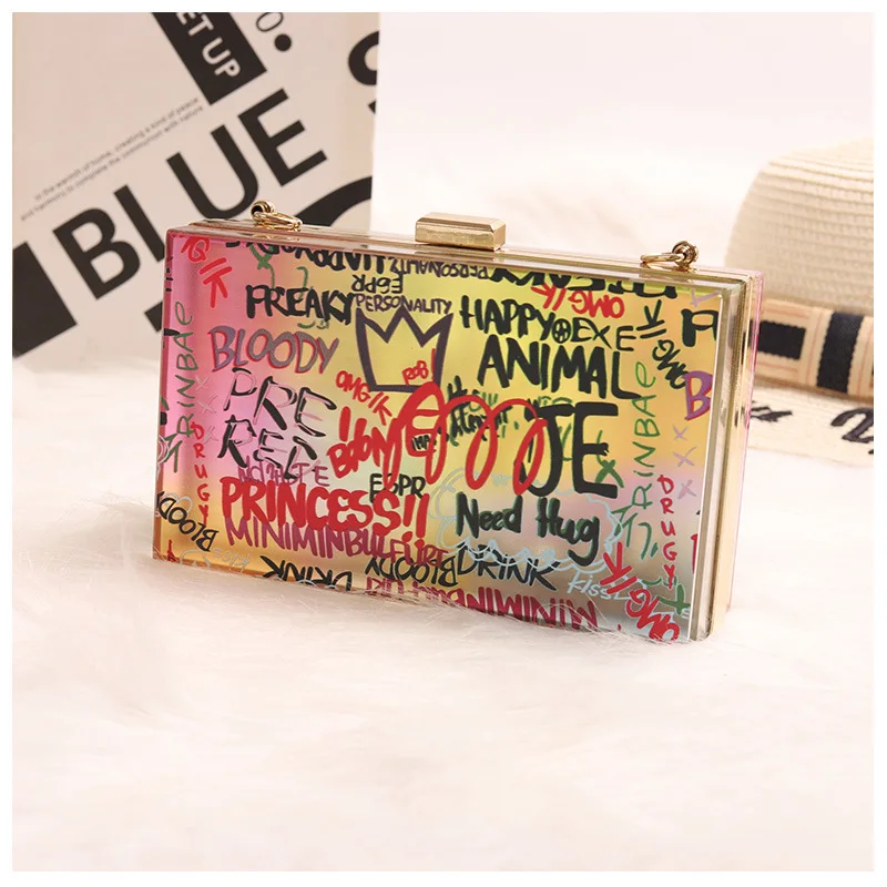 

BM9101 2020 new arrival Trendy designer handbags famous brands PVC graffiti box bags purse women graffiti transparent handbags