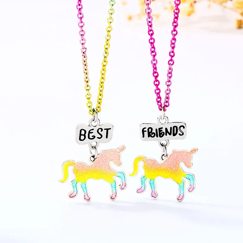 

Best friends necklace gradient Pendant cross chain unicorn Necklace epoxy best friend necklaces for 2 fine jewelry
